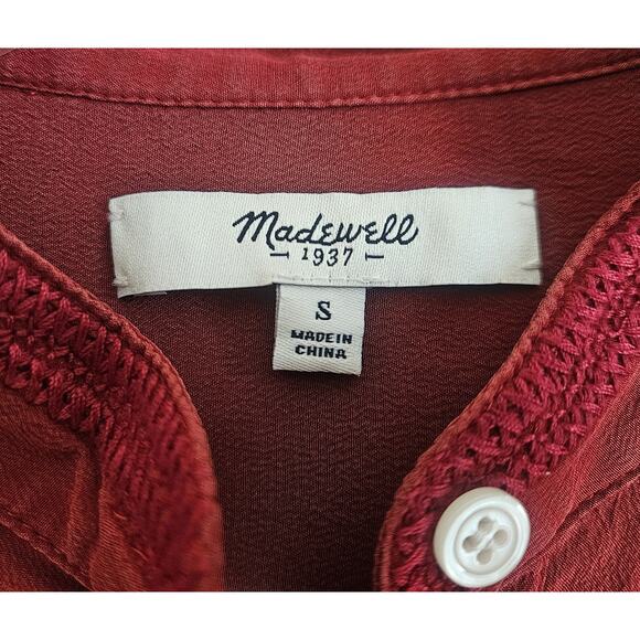 MADEWELL Women's S Ballad Silk Tunic Blouse Top Embroidered 1/2 Buttons 36" - Picture 4 of 8